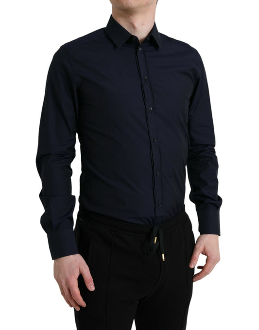 Dolce &amp; Gabbana Elegante camicia elegante jacquard blu scuro