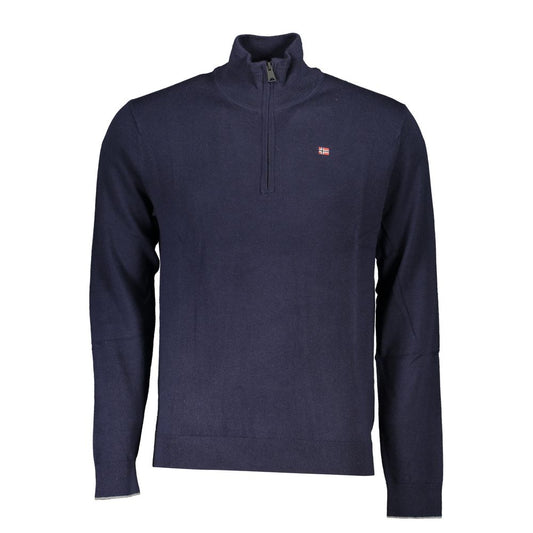 Maglione blu ricamato con mezza zip elegante Napapijri