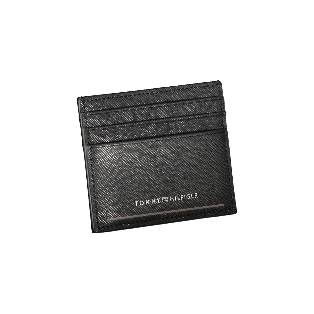 Tommy Hilfiger Sleek Black Leather Card Holder with Contrast Details