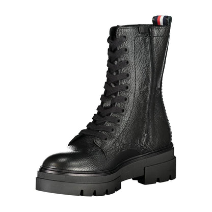 Tommy Hilfiger Elegant Black Laced Boots with Side Zip