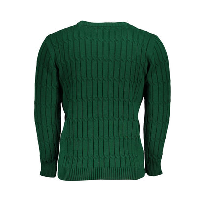 Maglione verde intrecciato girocollo elegante Grand Polo degli Stati Uniti