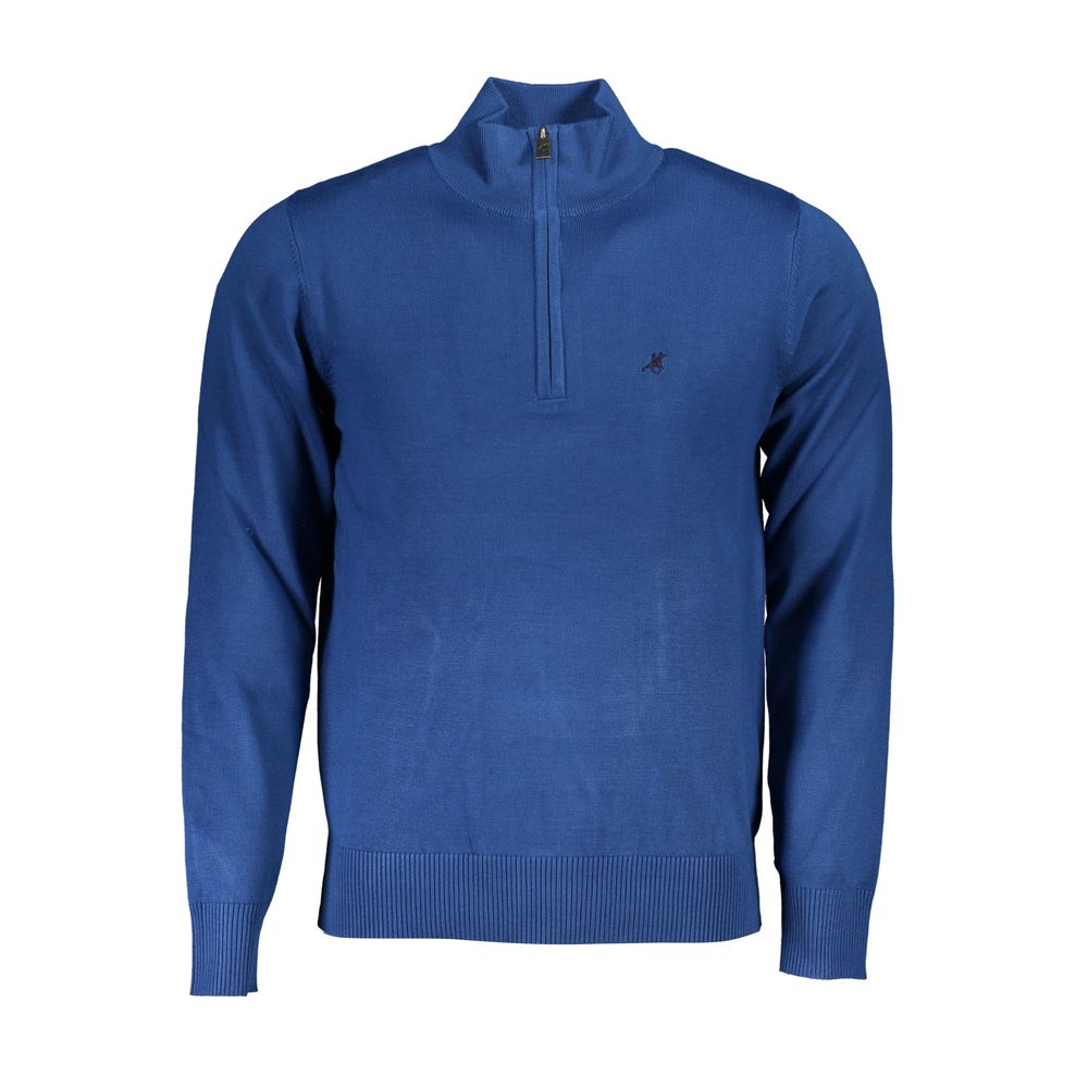 Maglione blu ricamato con mezza zip elegante Grand Polo degli Stati Uniti