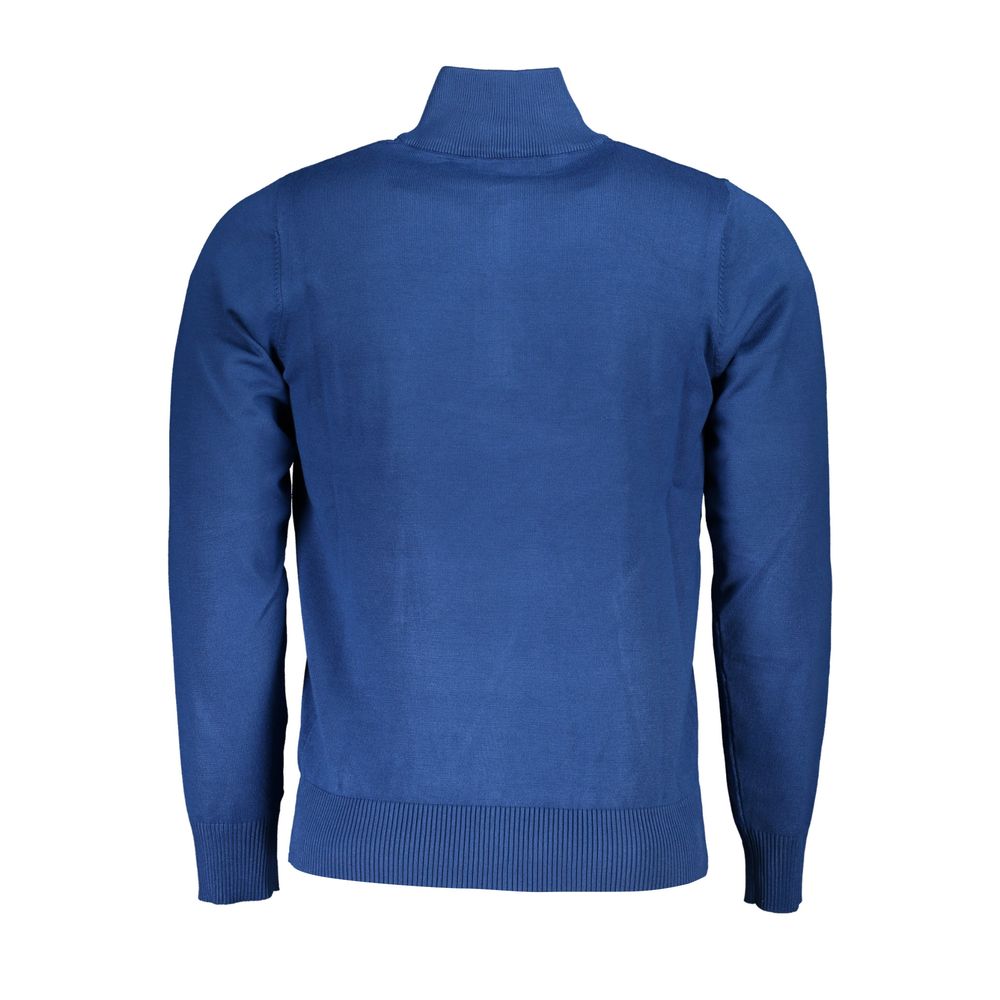 Maglione blu ricamato con mezza zip elegante Grand Polo degli Stati Uniti