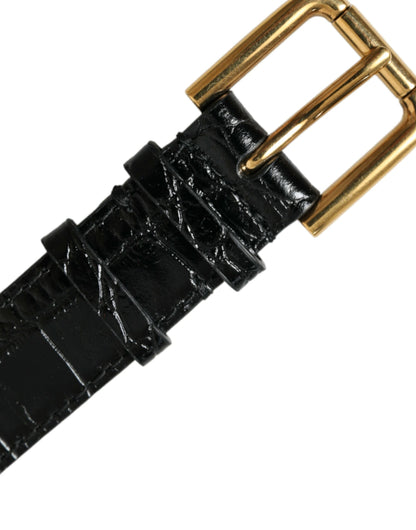 Dolce &amp; Gabbana Elegante bracciale in pelle nera dorata