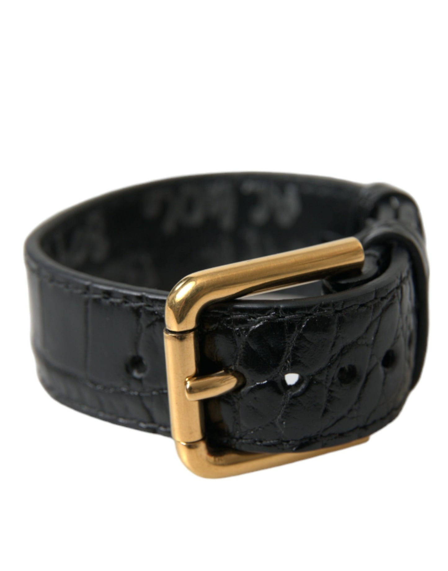 Dolce &amp; Gabbana Elegante bracciale in pelle nera dorata