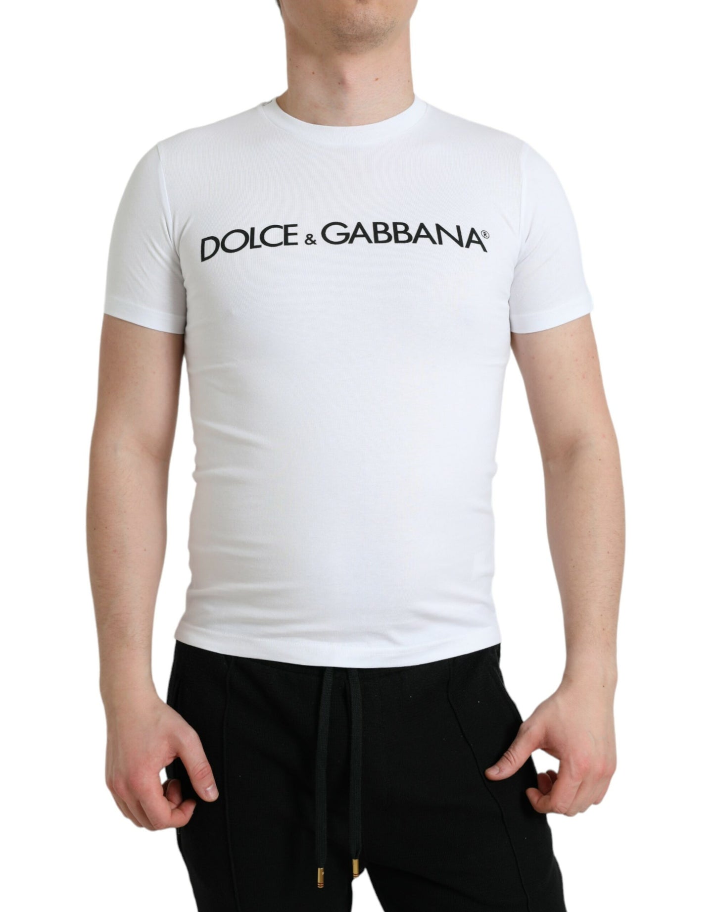 Dolce &amp; Gabbana T-shirt girocollo elegante con logo bianco