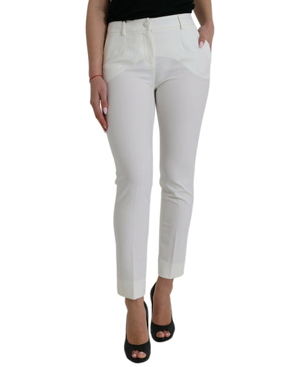 Dolce & Gabbana Elegant White Mid-Waist Tapered Pants