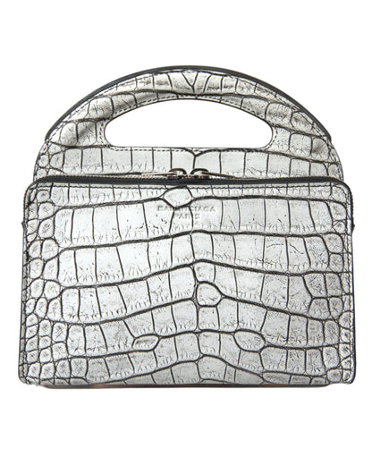 Mini borsa Balenciaga in pelle di alligatore argento metallizzato