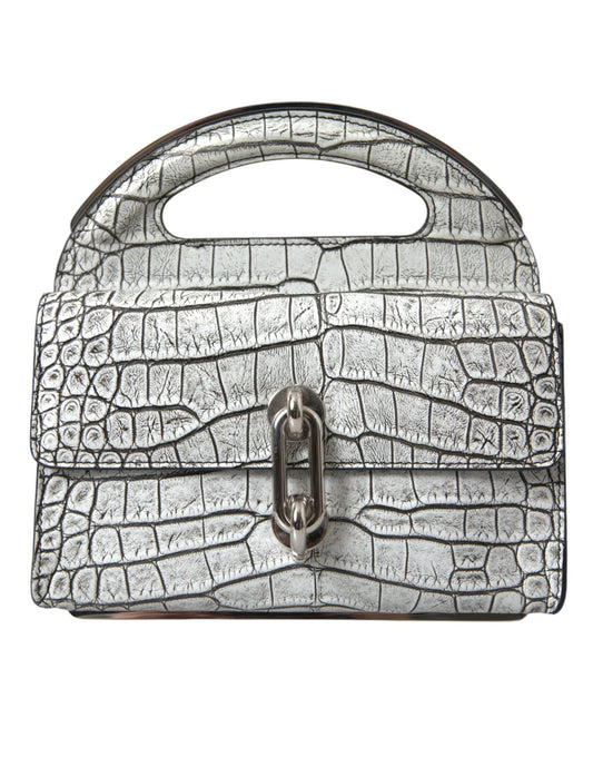 Mini borsa Balenciaga in pelle di alligatore argento metallizzato