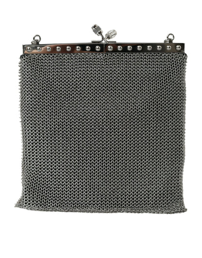 Prada Elegant Silver Mesh Shoulder Evening Bag