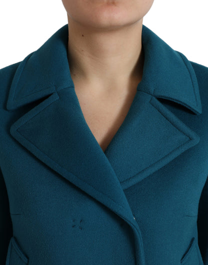 Dolce &amp; Gabbana Trench Blu in Lana e Cashmere Giacca Corta