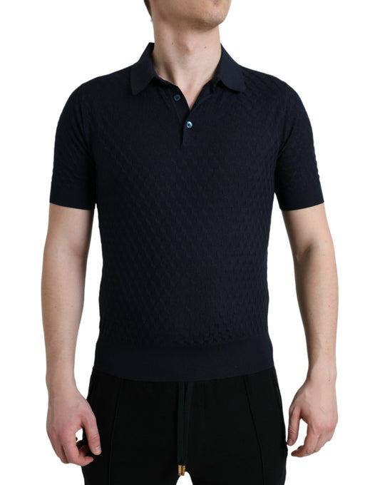 T-shirt polo a maniche corte con colletto blu scuro Dolce &amp; Gabbana