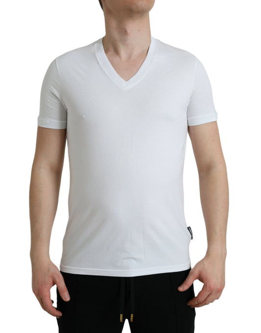 T-shirt intima a maniche corte con scollo a V in cotone bianco Dolce &amp; Gabbana