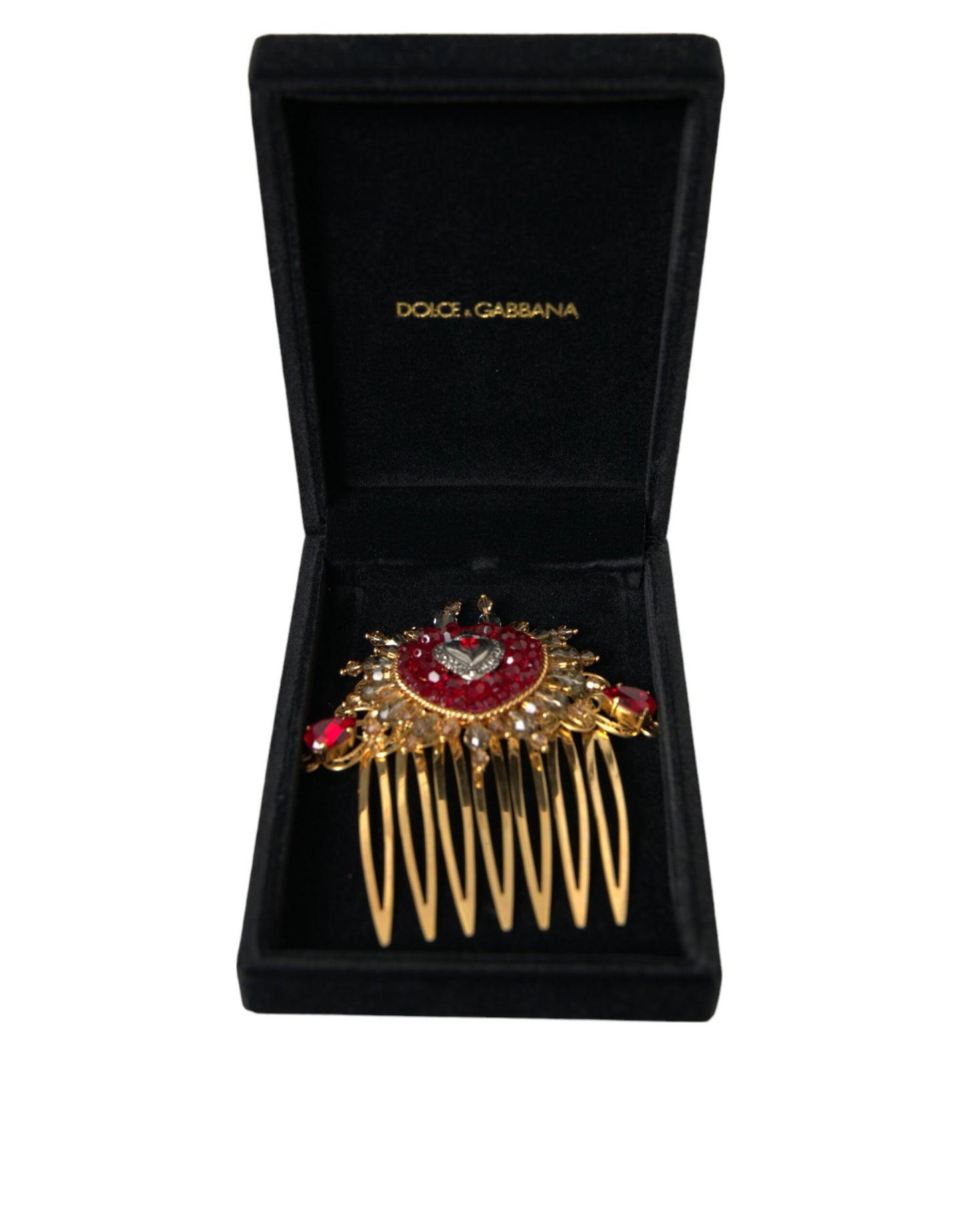 Dolce &amp; Gabbana Pettine per capelli da donna con cuore in cristallo in ottone dorato