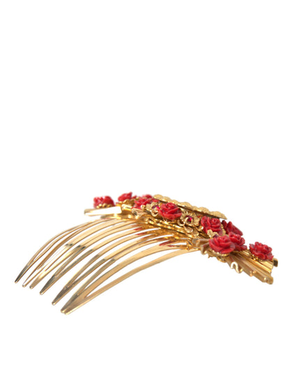 Dolce &amp; Gabbana Pettine per capelli floreale con cuore in cristallo e ottone dorato