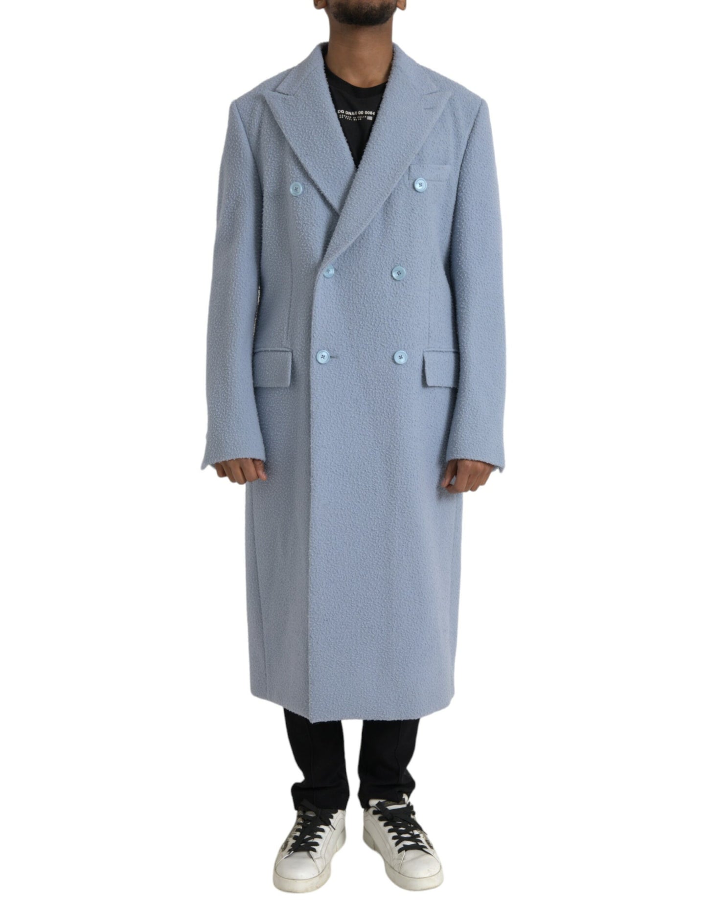 Dolce & Gabbana Blue Double Breasted Long Trench Coat Jacket