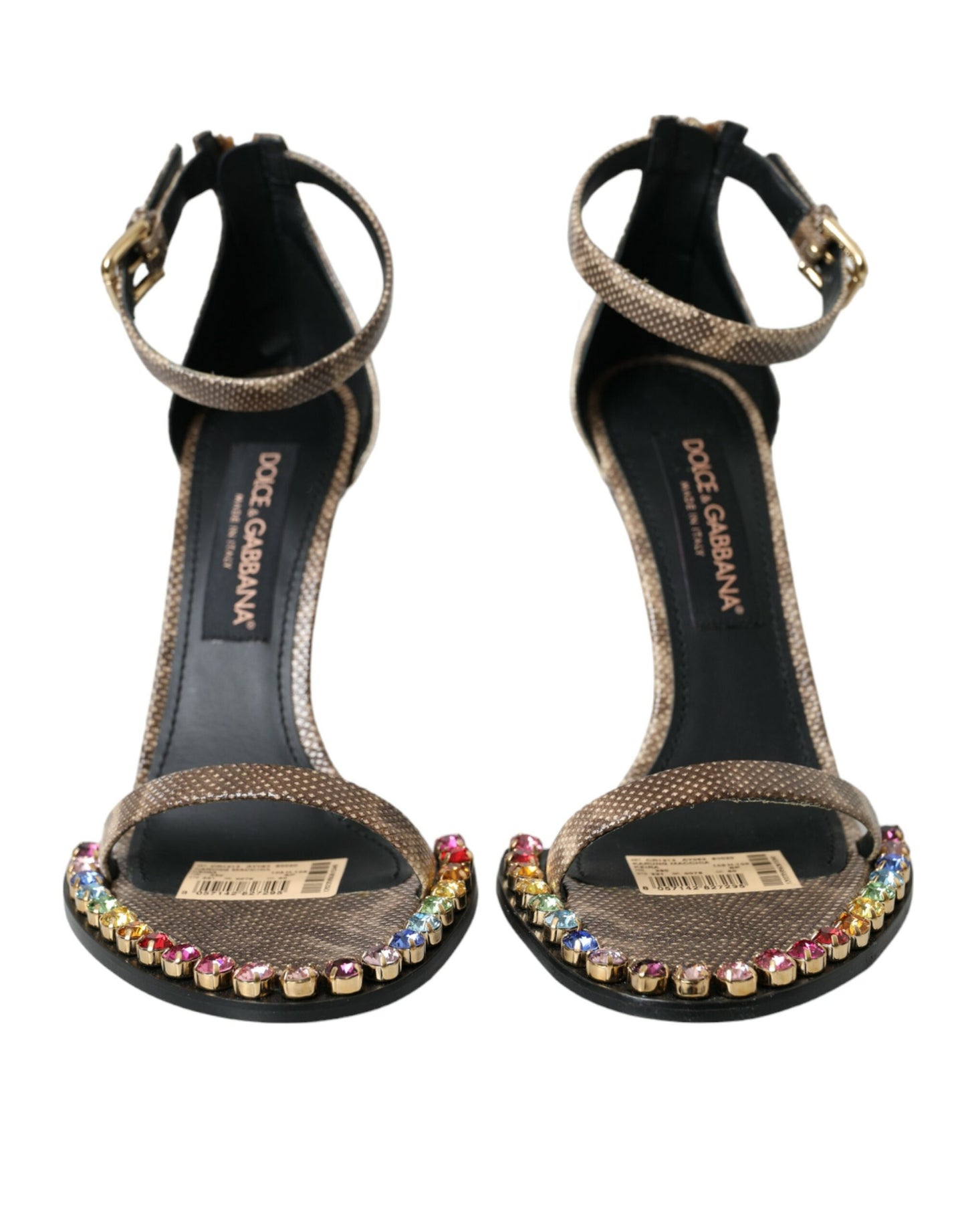 Dolce &amp; Gabbana Scarpe con sandali in cristallo in pelle esotica marrone