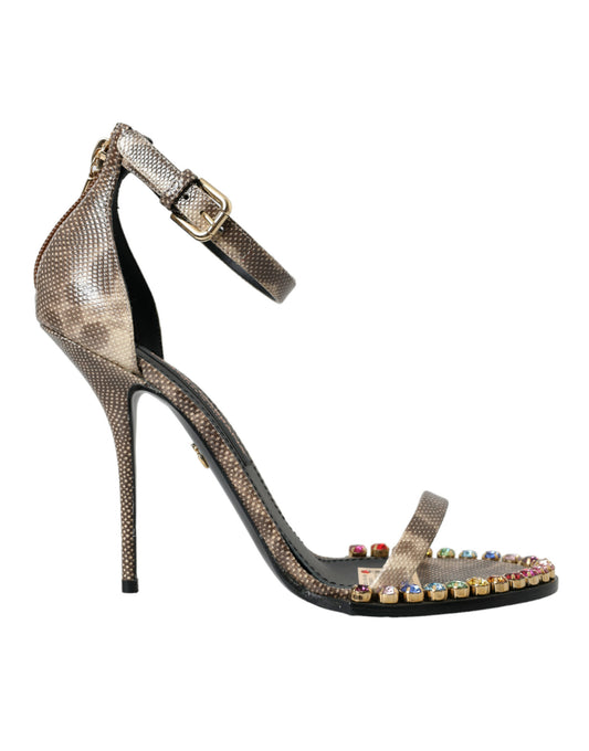 Dolce &amp; Gabbana Scarpe con sandali in cristallo in pelle esotica marrone