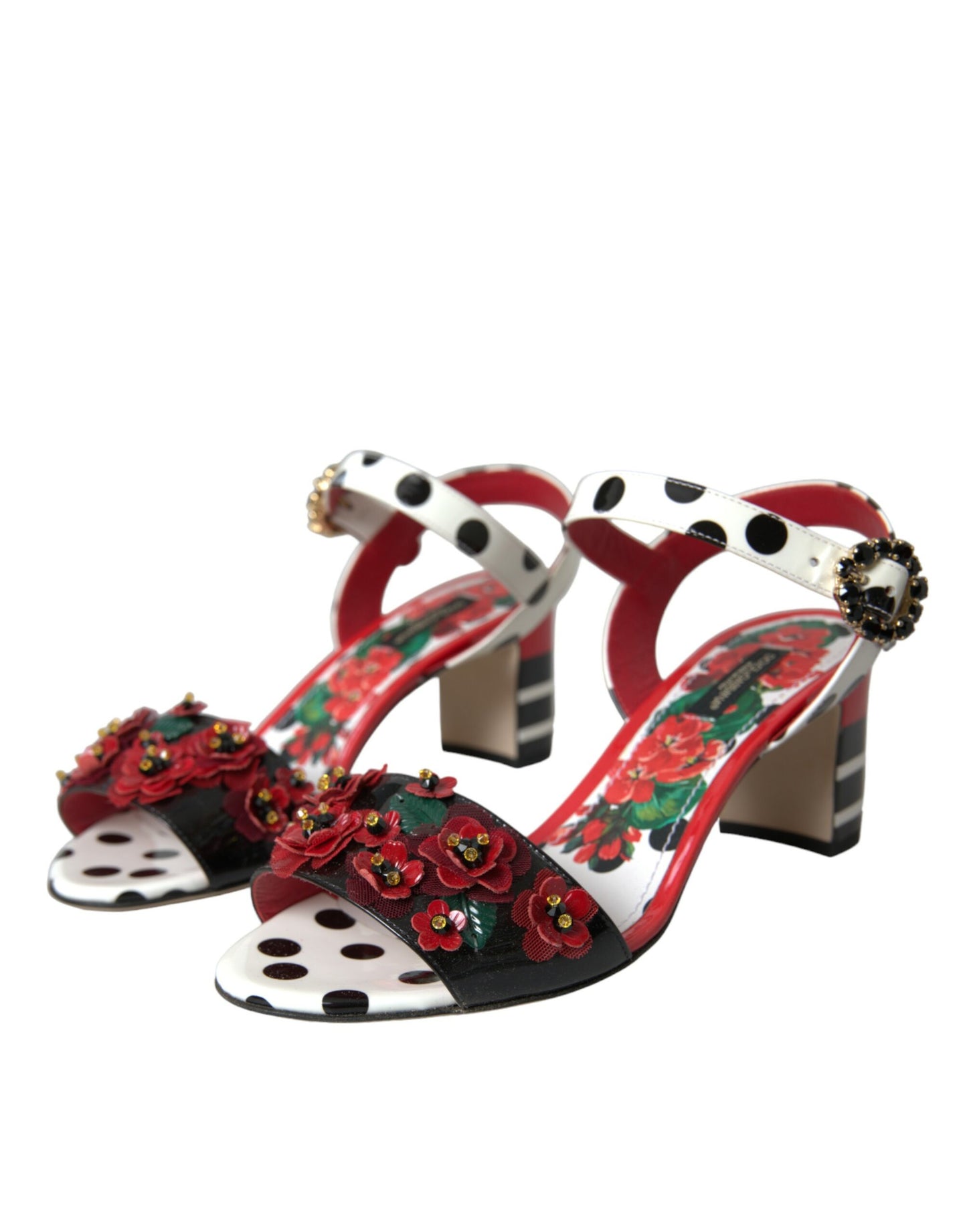 Dolce &amp; Gabbana Sandali in pelle con cristalli floreali multicolor