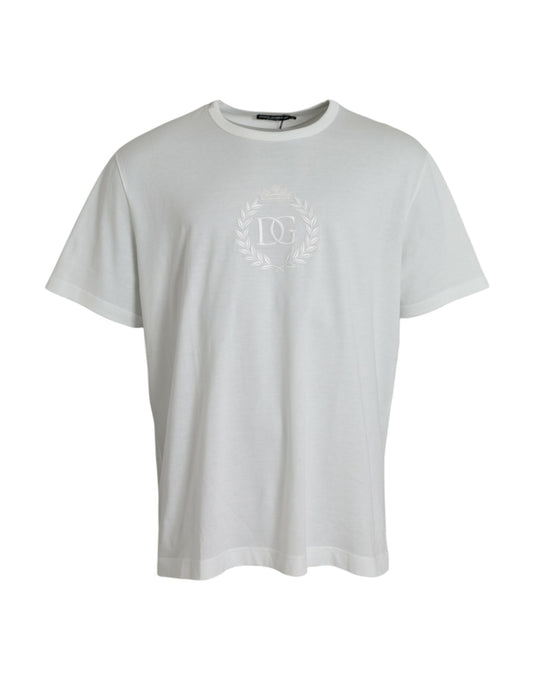 T-shirt girocollo in cotone bianco con logo in rilievo di Dolce &amp; Gabbana