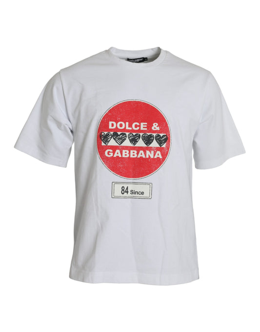 Dolce &amp; Gabbana T-shirt a maniche corte girocollo in cotone bianco Amor Heart