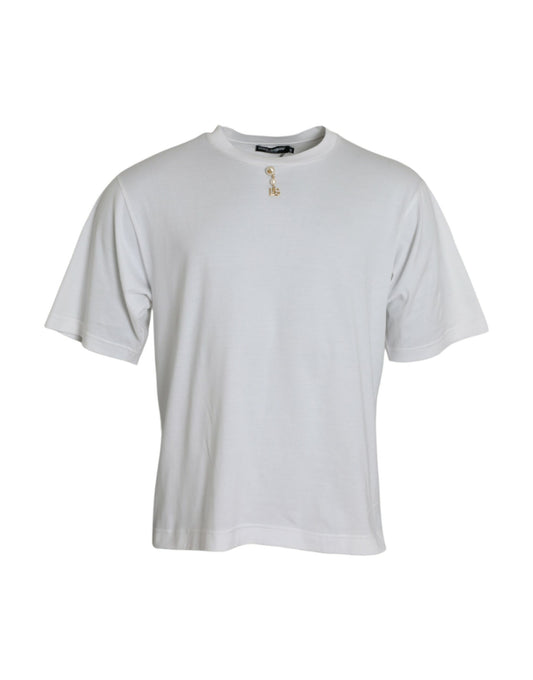 T-shirt girocollo in cotone bianco decorato di Dolce &amp; Gabbana