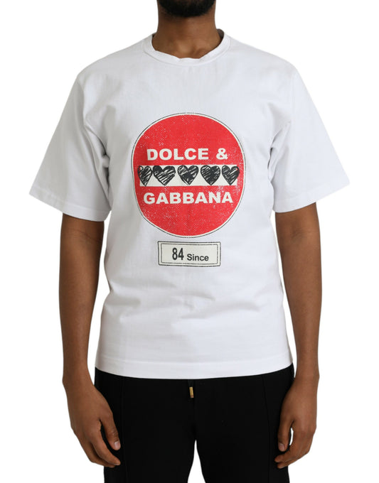 Dolce &amp; Gabbana T-shirt a maniche corte girocollo in cotone bianco Amor Heart