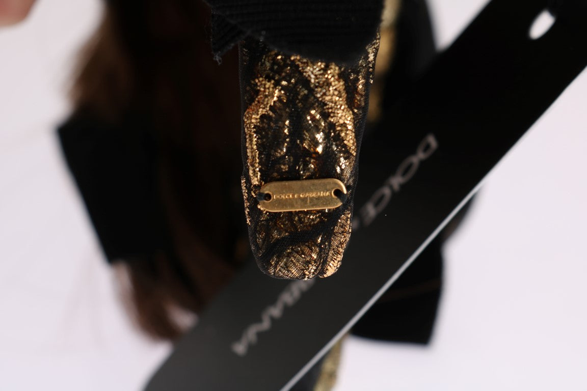 Dolce &amp; Gabbana Fascia per capelli con diadema marrone dorato impreziosito da cristalli