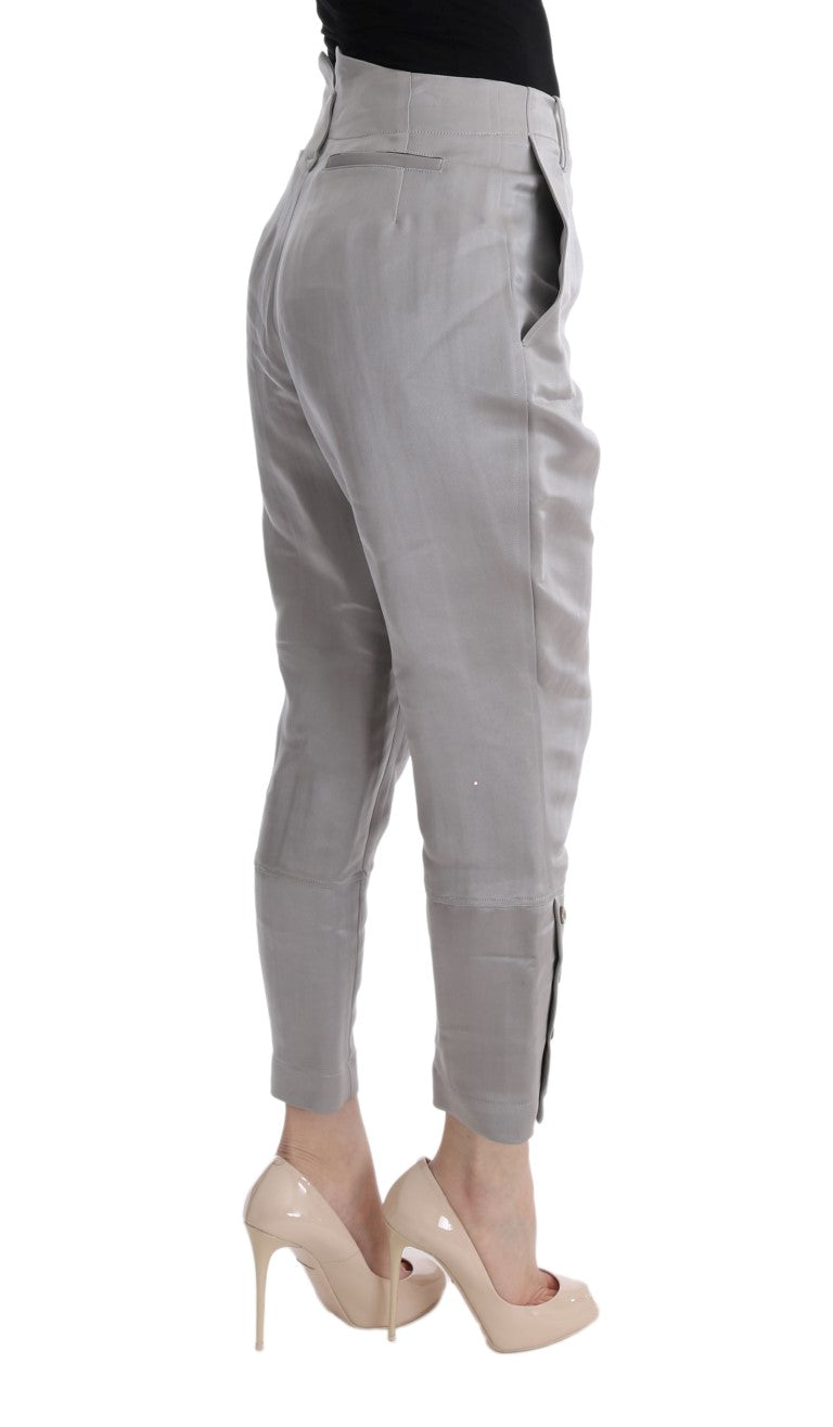 Ermanno Scervino Pantalone Chic Cropped In Seta Grigio