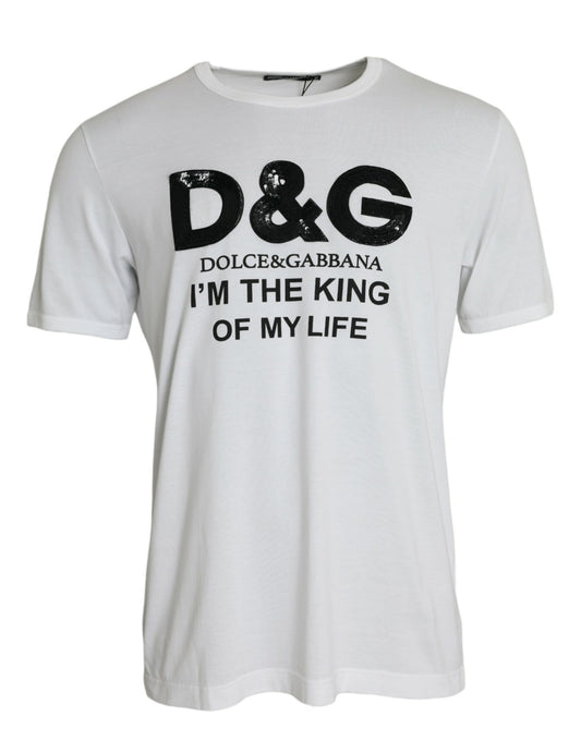 Dolce &amp; Gabbana T-shirt girocollo in cotone con stampa D&amp;G King bianca