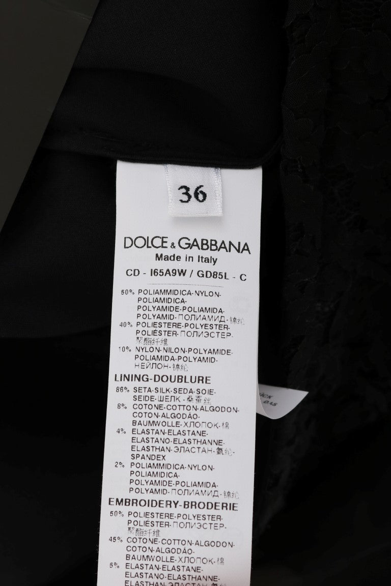 Dolce &amp; Gabbana elegante abito a trapezio con applicazioni in pizzo nero a cuore