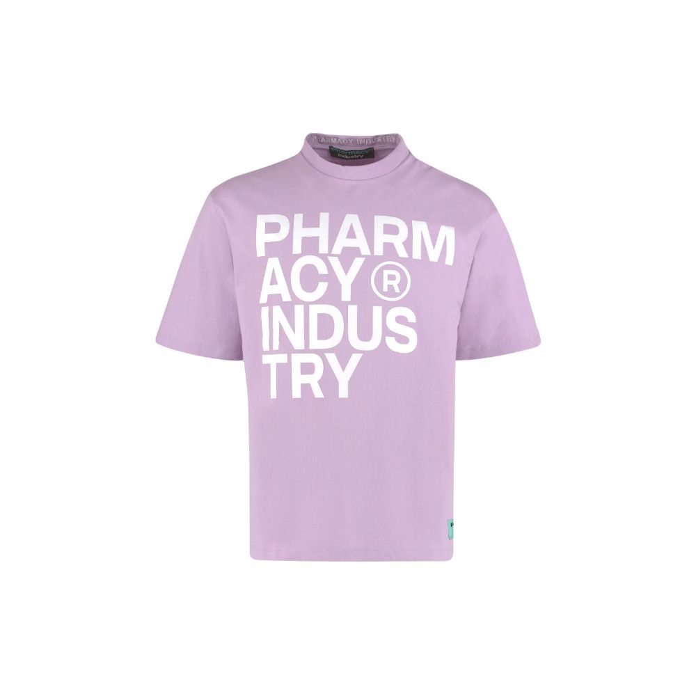 T-shirt con logo viola chic dell'industria farmaceutica per i trend setter