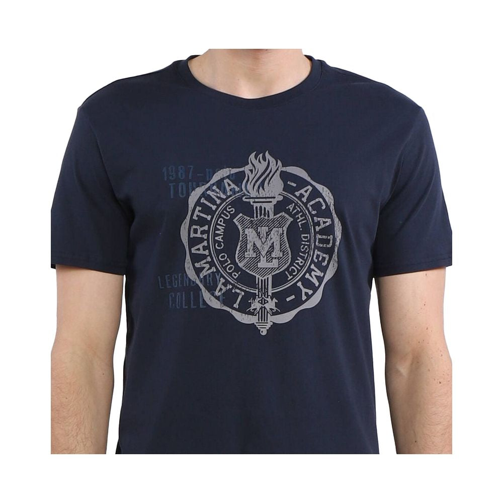 La Martina Crew Neck Graphic Jersey Tee - Refined Blue Cotton