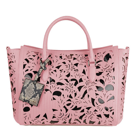 Borsa Baldinini Trend Chic in pelle di vitello rosa con accenti floreali