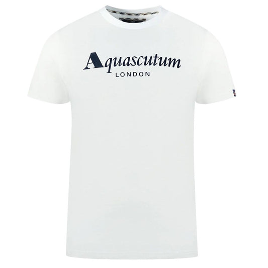 T-shirt Aquascutum classica in cotone bianco con logo e dettaglio bandiera