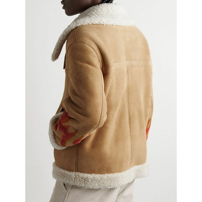 Giubbotto in shearling scamosciato con accenti di fiamma Palm Angels