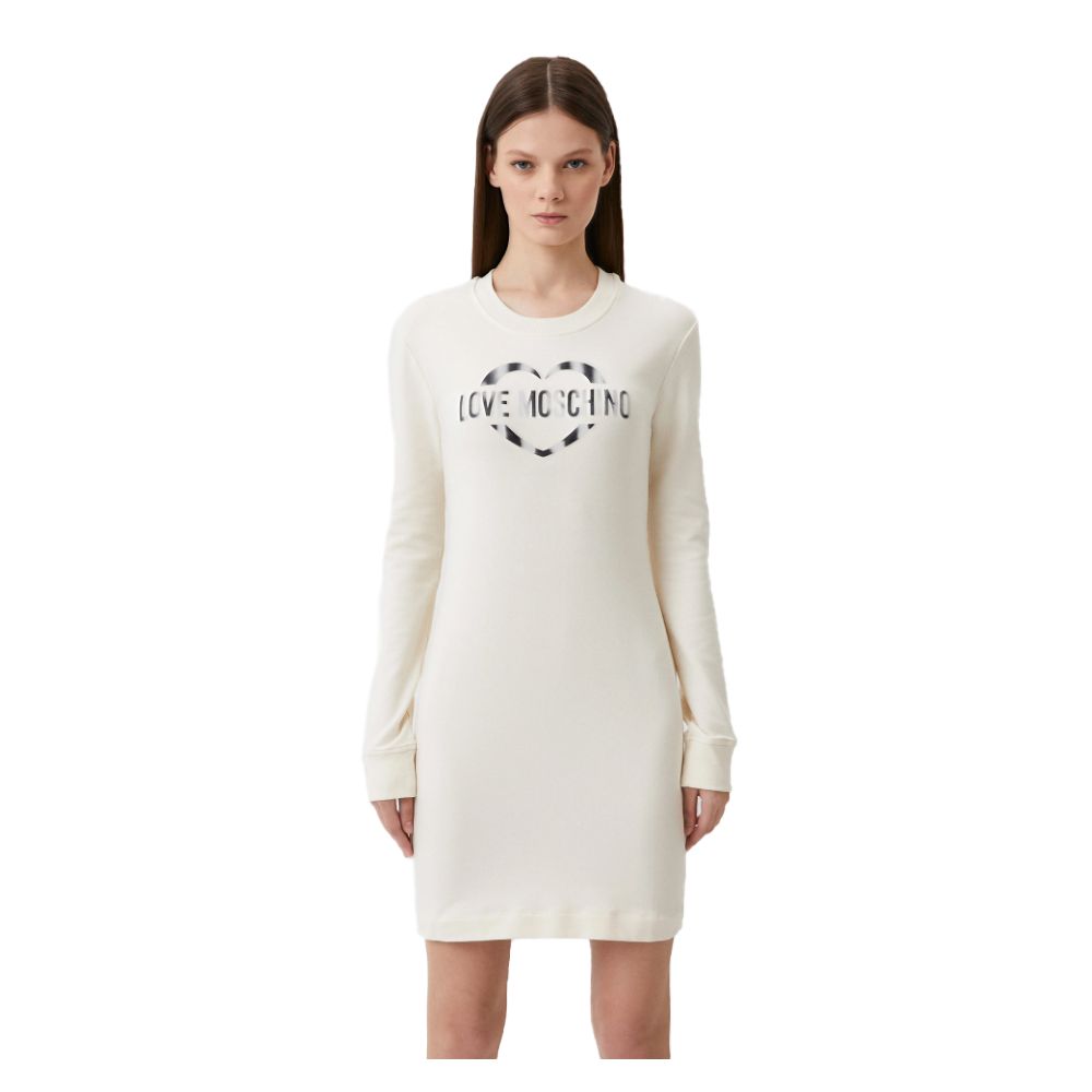 Love Moschino Chic Abito in misto cotone bianco con accento logo