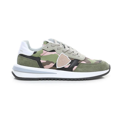 Sneaker Philippe Model Chic Army in tessuto con finiture in pelle scamosciata