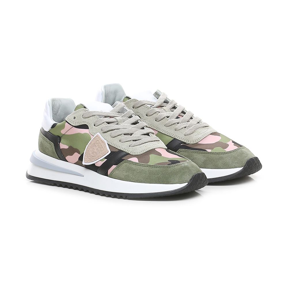 Sneaker Philippe Model Chic Army in tessuto con finiture in pelle scamosciata