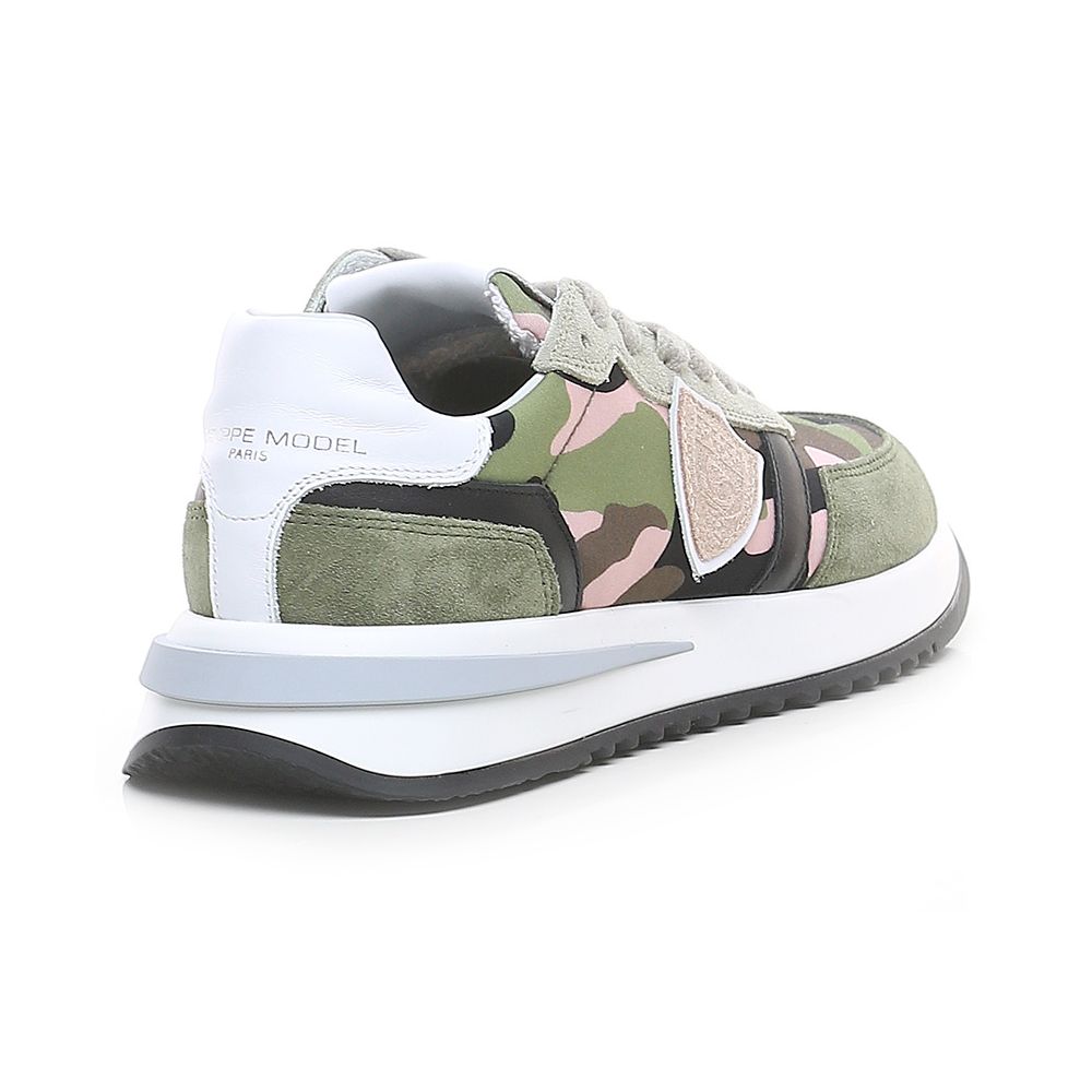 Sneaker Philippe Model Chic Army in tessuto con finiture in pelle scamosciata