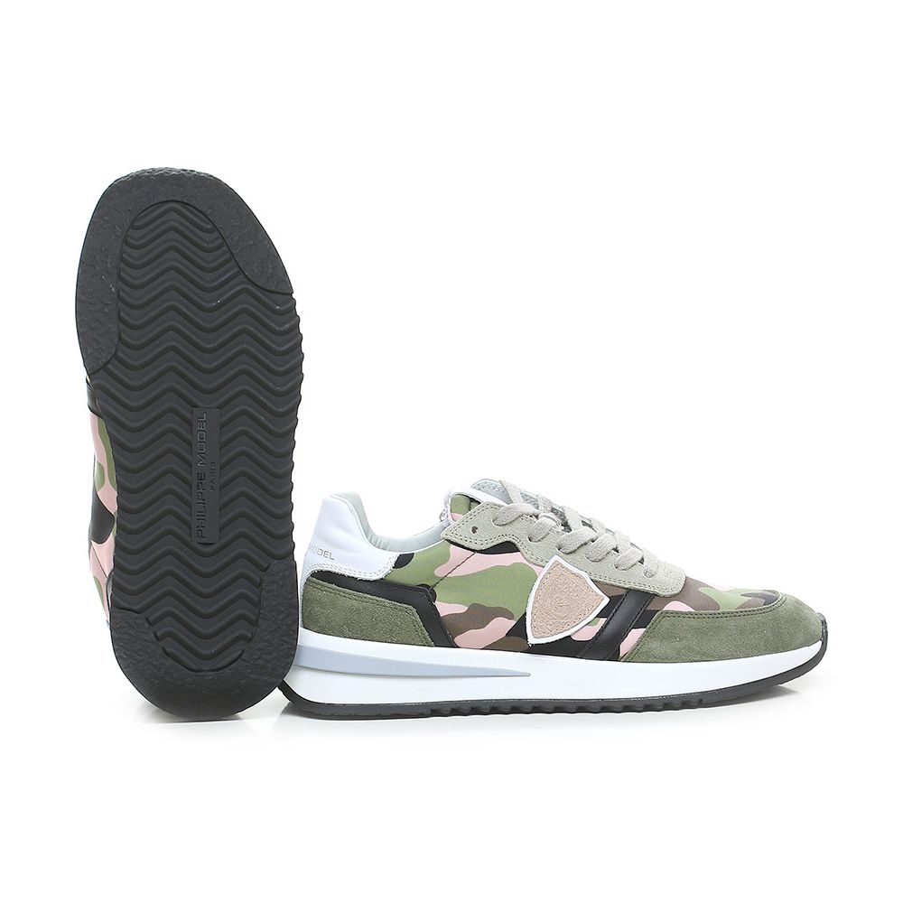 Sneaker Philippe Model Chic Army in tessuto con finiture in pelle scamosciata