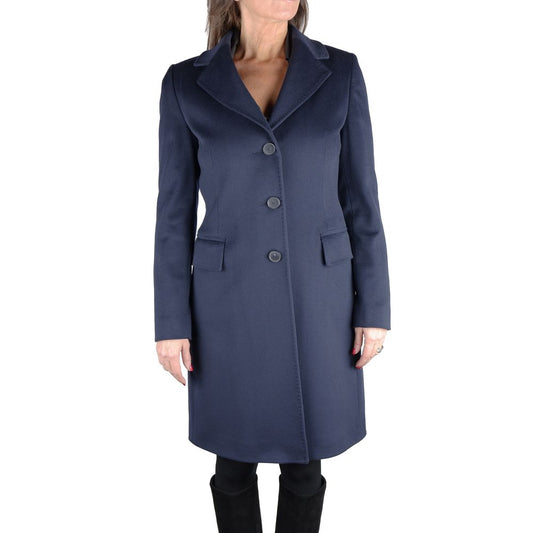 Elegante cappotto di manifattura italiana in lana vergine blu