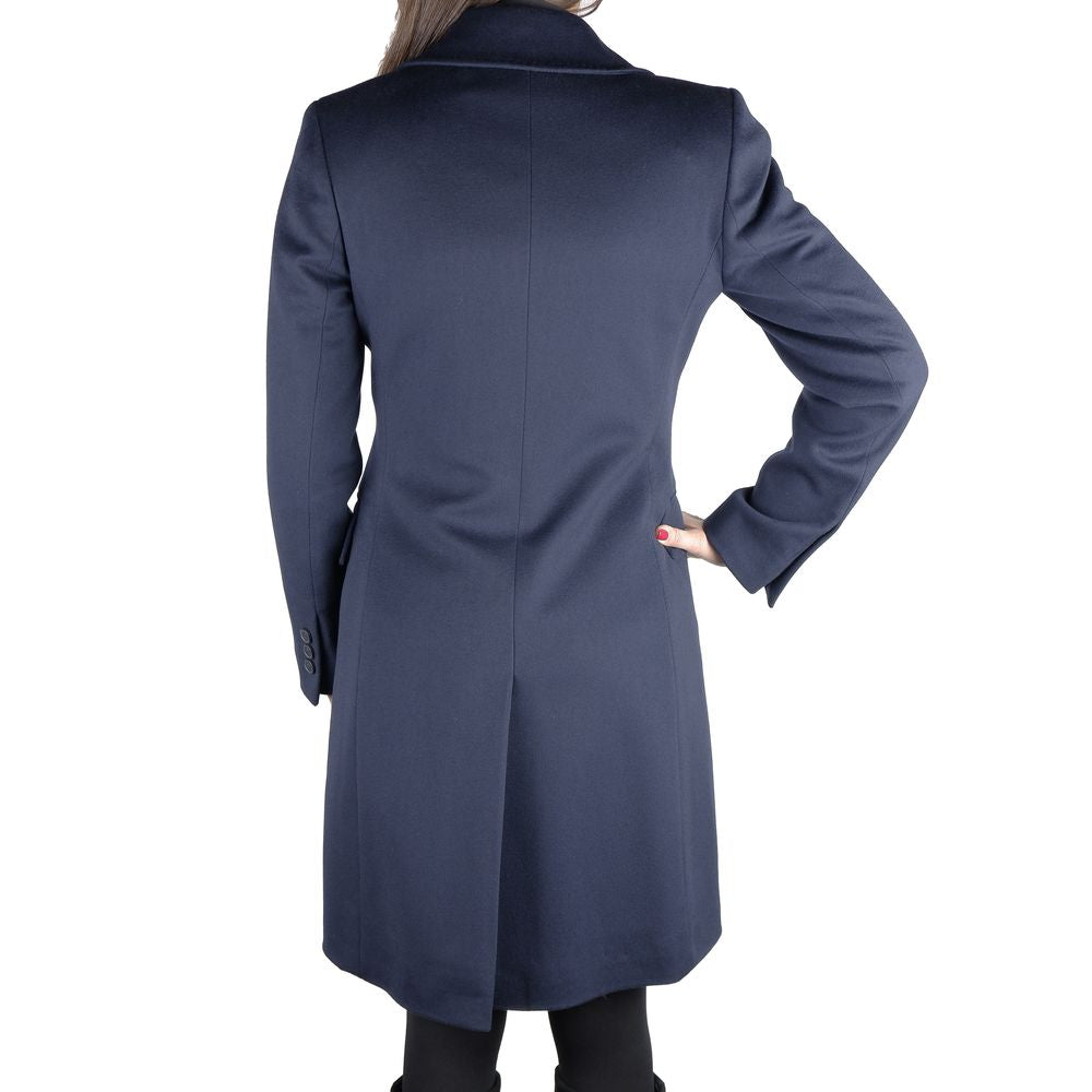 Elegante cappotto di manifattura italiana in lana vergine blu