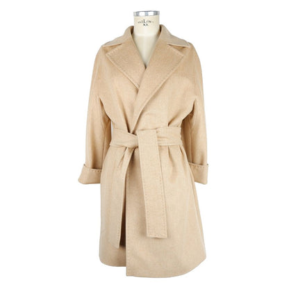 Cappotto da donna elegante in lana beige di manifattura italiana