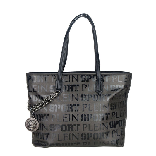 Borsa shopping di design nera elegante Plein Sport con stampa del logo