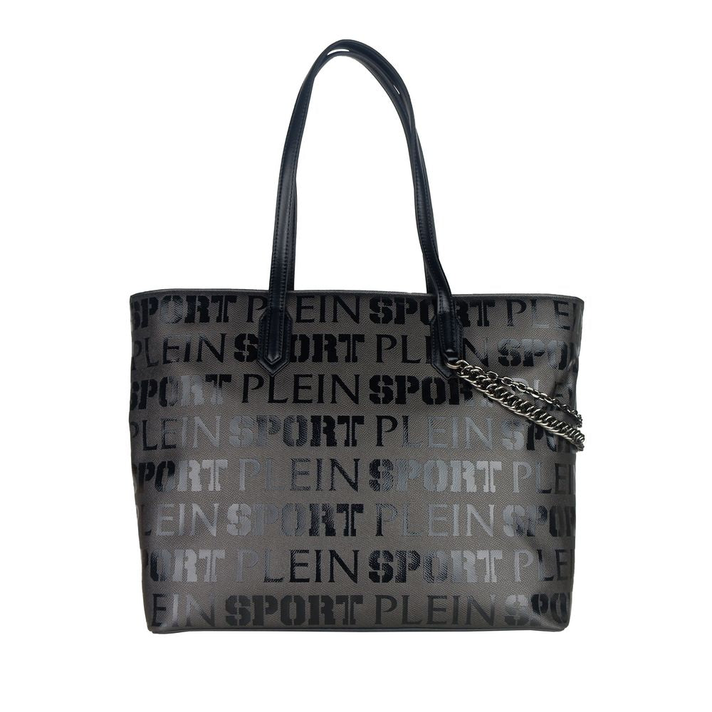 Borsa shopping di design nera elegante Plein Sport con stampa del logo