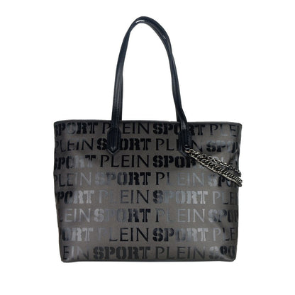 Borsa shopping di design nera elegante Plein Sport con stampa del logo