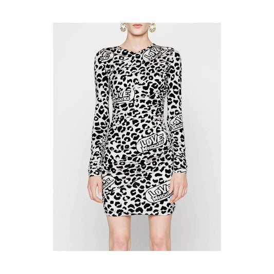 Love Moschino Chic Abito con volant con scollo a V leopardato rosso