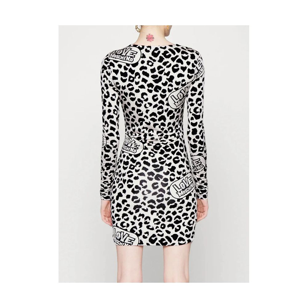 Love Moschino Chic Abito con volant con scollo a V leopardato rosso