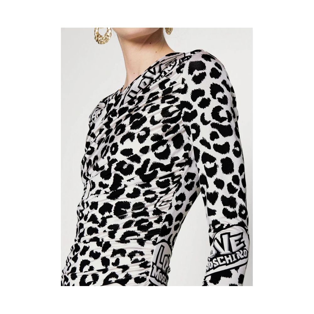 Love Moschino Chic Abito con volant con scollo a V leopardato rosso